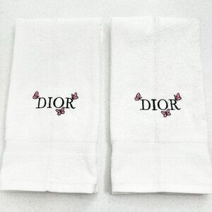 DIOR Style Towels Embroidered Hand Towel Set White Black Butterflies Bathroom